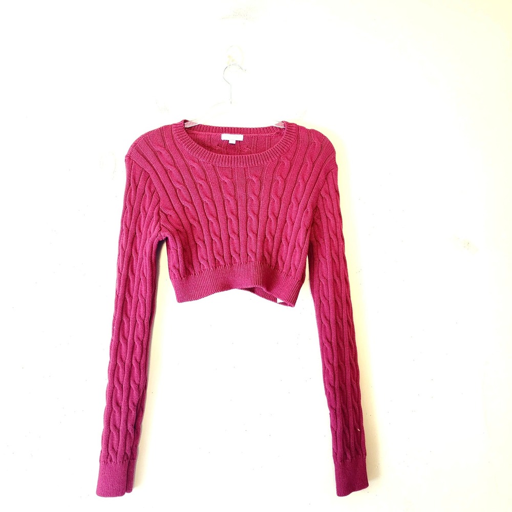 Florence by Mills Barre Cropped Cable Knit Sweater M NWOT Magenta Pink Crewneck